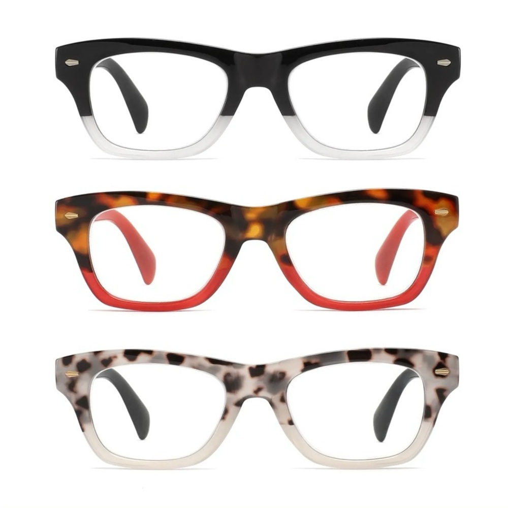 Stylish Reading Eyeglasses Set - Black, Red, Leopard, Tortoise